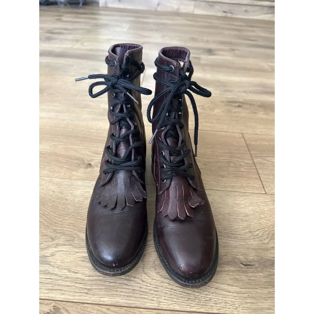 BEN MILLER 7 B Lace up western red leather kilt riding cowboy boot womens